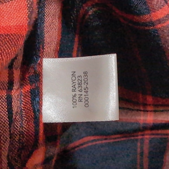 christopher & banks Navy Orange Plaid Split Neck Long Sleeve Blouse Size Large - Picture 4 of 5